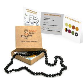 Baltic Amber Necklace for Women and Men (Authentic, Certified) - 21.7 inches, Black (Raw/Unpolished) - Unisex Amber Jewelry for Adults - Amber Bead Necklace by Amber Guru