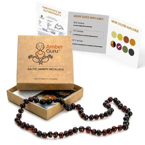 Baltic Amber Necklace for Women and Men (Authentic, Certified) - 17.7 inches, Cherry (Polished) - Unisex Amber Jewelry for Adults - Amber Bead Necklace by Amber Guru