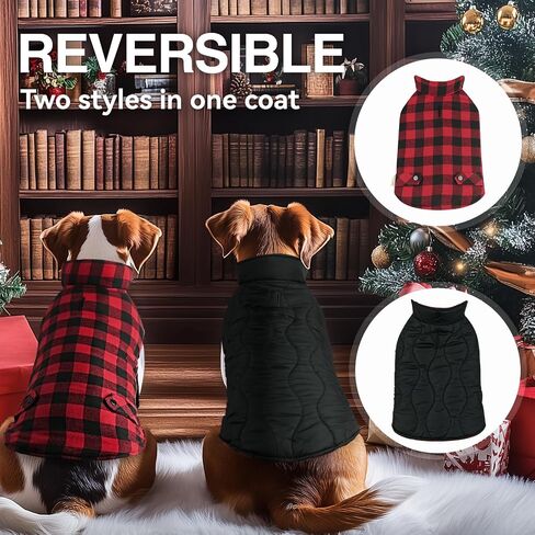 VIVAGLORY SoftJoy Dog Winter Coat Dog Coat British Style Plaid Jacket Dog Vest Apparel & Accessories for Cold Weather Winter Snow Outdoor Reversible Warm Cozy Heavy Duty XXS Green in Saudi Arabia