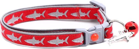 Great White Shark Cat Collar - Safety - Breakaway - Charm and Bell - Pugs2Persians (Large(10lbs & up), Red) in Saudi Arabia
