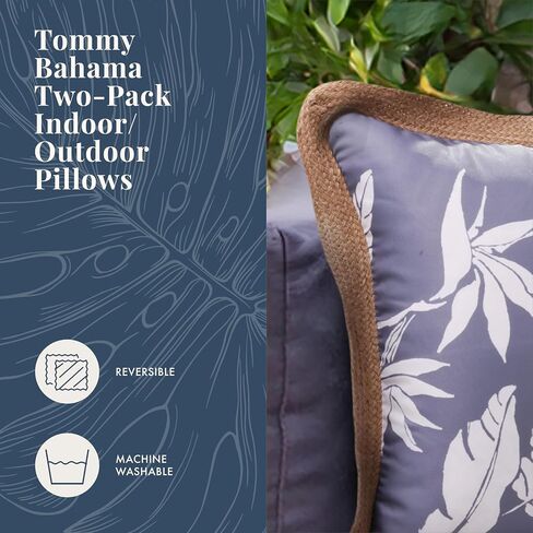 Tommy Bahama Pack of 2 Premium Water-Resistant 18" x 18" Indoor/Outdoor Decorative Pillows with Inserts – Perfect for Patio Furniture, Poolside, and Outdoor Lounging (Navy) in Kuwait