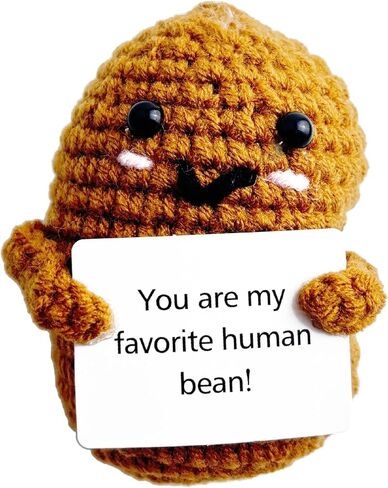 Mini Funny Positive Crochet Coffee Bean, 3 inch Knitted Doll with Positive Card for Cheer Up Gifts and Party Decorations, Cute Bean Crochet Doll for Valentine's Day Gifts in Saudi Arabia