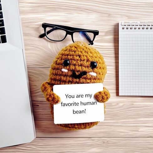 Mini Funny Positive Crochet Coffee Bean, 3 inch Knitted Doll with Positive Card for Cheer Up Gifts and Party Decorations, Cute Bean Crochet Doll for Valentine's Day Gifts in Saudi Arabia