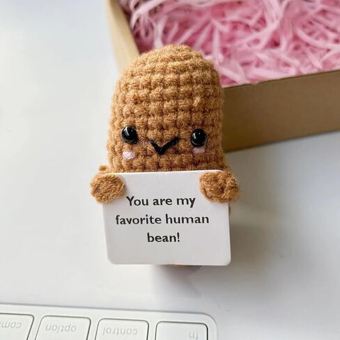 Mini Funny Positive Crochet Coffee Bean, 3 inch Knitted Doll with Positive Card for Cheer Up Gifts and Party Decorations, Cute Bean Crochet Doll for Valentine's Day Gifts in Saudi Arabia