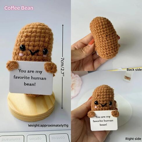 Mini Funny Positive Crochet Coffee Bean, 3 inch Knitted Doll with Positive Card for Cheer Up Gifts and Party Decorations, Cute Bean Crochet Doll for Valentine's Day Gifts in Saudi Arabia