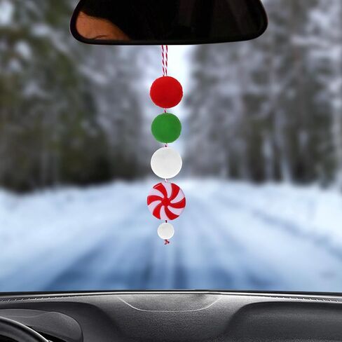 1 Pack Christmas Swinging Hanging Ornament Christmas Plastic Candy Pendant Car Decorations Interior Rearview Mirror Christmas Pomp0m Balls Car Accessories Xmas Tree Decro Gift (Christmas Color) in Saudi Arabia