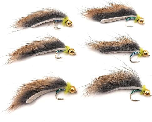 Set of 6 fishing flies, Micro Streamer, Pine Squirrel Leech, Barbed Hook Size 16, many colors available (Olive) in Saudi Arabia