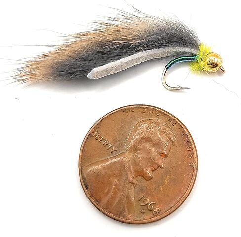 Set of 6 fishing flies, Micro Streamer, Pine Squirrel Leech, Barbed Hook Size 16, many colors available (Olive) in Saudi Arabia