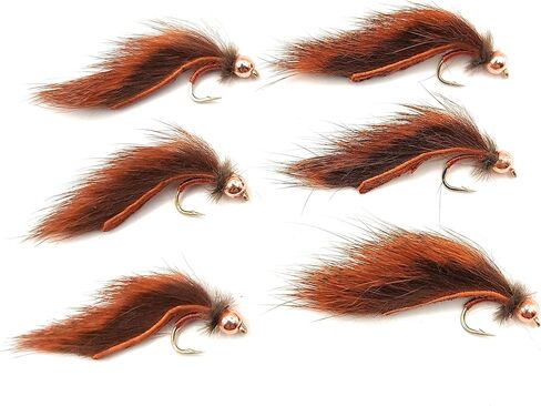 Set of 6 fishing flies, Micro Streamer, Pine Squirrel Leech, Barbed Hook Size 16, many colors available (Olive) in Saudi Arabia