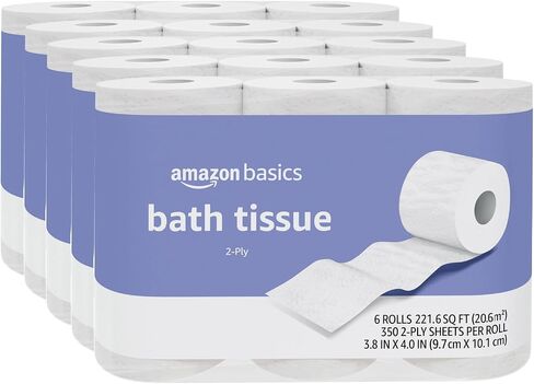 Amazon Basics 2-Ply Toilet Paper 6 Rolls = 24 Regular Rolls, 350 Sheets, (1 Pack of 6), Unscented in Saudi Arabia