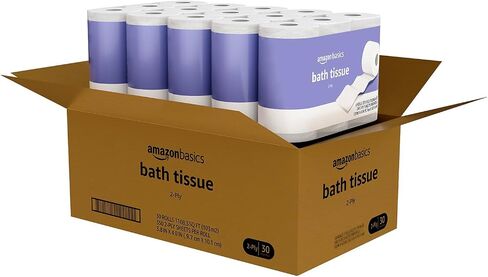 Amazon Basics 2-Ply Toilet Paper 6 Rolls = 24 Regular Rolls, 350 Sheets, (1 Pack of 6), Unscented in Saudi Arabia