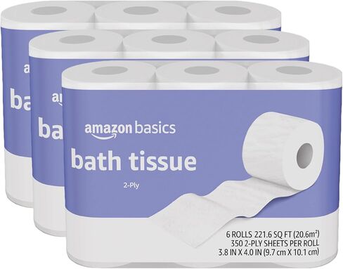 Amazon Basics 2-Ply Toilet Paper 6 Rolls = 24 Regular Rolls, 350 Sheets, (1 Pack of 6), Unscented in Saudi Arabia