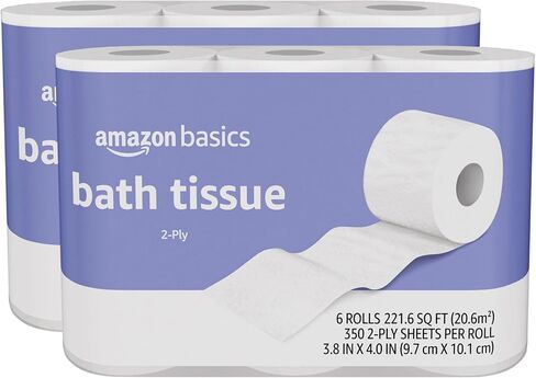 Amazon Basics 2-Ply Toilet Paper 6 Rolls = 24 Regular Rolls, 350 Sheets, (1 Pack of 6), Unscented in Saudi Arabia