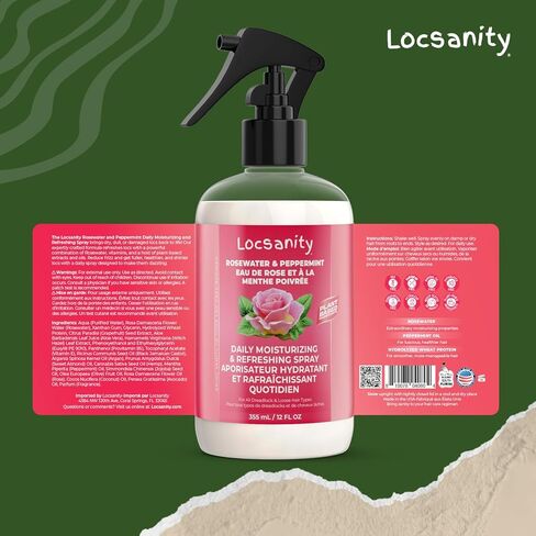 Locsanity Daily Moisturizing Refreshing Spray - Rose Water and Peppermint Hair Scalp Moisturizer for Locs and Dreadlocks (12oz) in Saudi Arabia