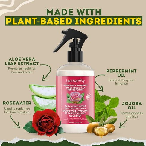 Locsanity Daily Moisturizing Refreshing Spray - Rose Water and Peppermint Hair Scalp Moisturizer for Locs and Dreadlocks (12oz) in Saudi Arabia
