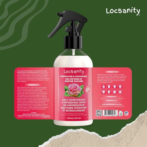 Locsanity Daily Moisturizing Refreshing Spray - Rose Water and Peppermint Hair Scalp Moisturizer for Locs and Dreadlocks (12oz) in Saudi Arabia