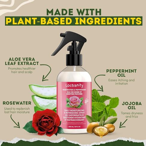 Locsanity Daily Moisturizing Refreshing Spray - Rose Water and Peppermint Hair Scalp Moisturizer for Locs and Dreadlocks (12oz) in Saudi Arabia