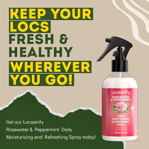 Locsanity Daily Moisturizing Refreshing Spray - Rose Water and Peppermint Hair Scalp Moisturizer for Locs and Dreadlocks (12oz) in Saudi Arabia