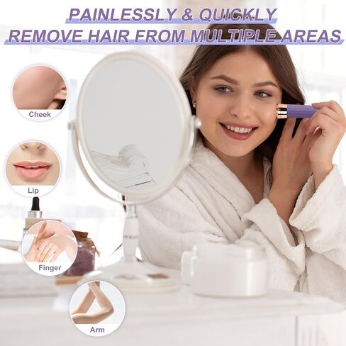 Facial Hair Remover for Women, Painless Rechargeable Hair Removal Device, Comes with 2 Replacement Heads, Portable Electric Shaver/Razor for Face, Chin, Upper Lip, arms and Peach Fuzz (Purple) in Saudi Arabia