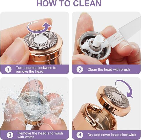 Facial Hair Remover for Women, Painless Rechargeable Hair Removal Device, Comes with 2 Replacement Heads, Portable Electric Shaver/Razor for Face, Chin, Upper Lip, arms and Peach Fuzz (Purple) in Saudi Arabia