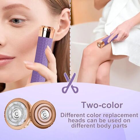 Facial Hair Remover for Women, Painless Rechargeable Hair Removal Device, Comes with 2 Replacement Heads, Portable Electric Shaver/Razor for Face, Chin, Upper Lip, arms and Peach Fuzz (Purple) in Saudi Arabia
