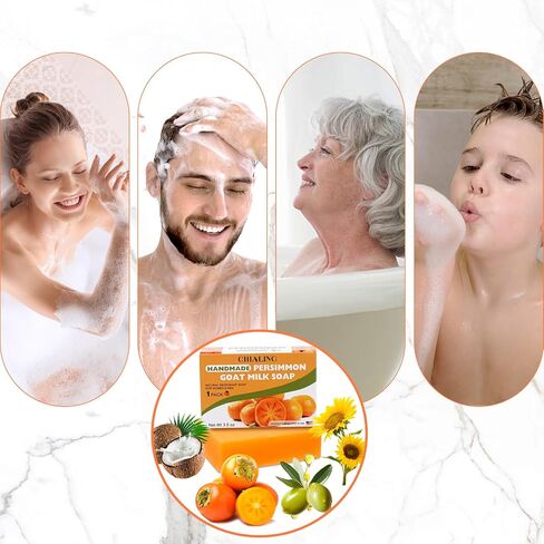 Chialing Persimmon Body Soaps Bar for Eliminate Nonenal Odor| Purely Natural Handmade| Persimmon Soap For Old People Smell Rich Persimmon & Goat Milk Extract Soap for Men & Women(Pack of 3) in Saudi Arabia