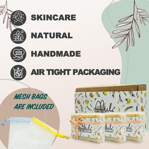 Natural Handemade Bar Soap for Men and Women with Essential oils, Scented Bar Soaps for Bath, Fragrance Regular Use Gift Set (Pack of 3) Calendula in Saudi Arabia