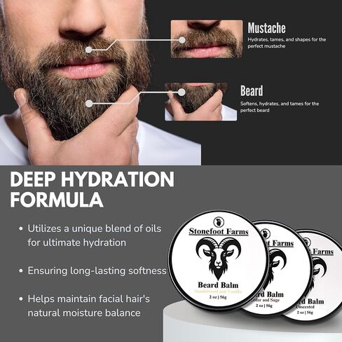 Beard Balm - Unscented - Beard Wax with Natural Oils & Butters - Leave in Conditioner and Beard Straightener for Men - Softens & Nourishes Beard and Mustache, Reduces Frizz, Shapes Beard - Made in USA in Saudi Arabia