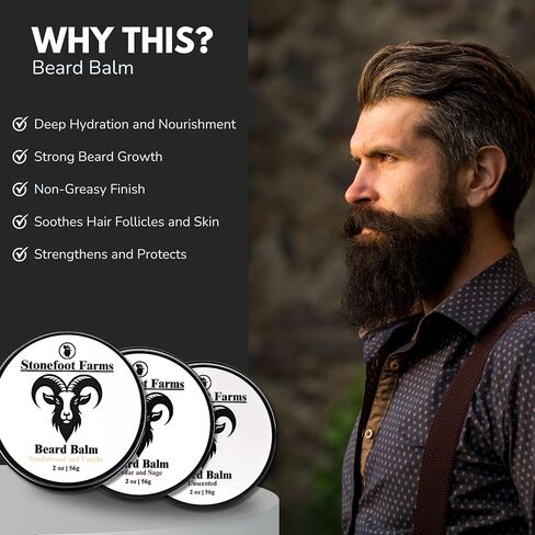 Beard Balm - Unscented - Beard Wax with Natural Oils & Butters - Leave in Conditioner and Beard Straightener for Men - Softens & Nourishes Beard and Mustache, Reduces Frizz, Shapes Beard - Made in USA in Saudi Arabia