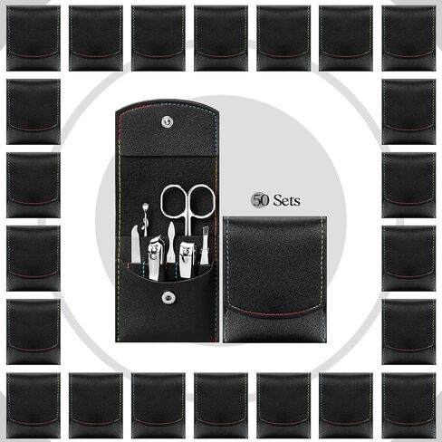 Geosar 50 Set Travel Manicure Kit Nail Clippers Pedicure Professional Nail Care Tools Stainless Steel Grooming Nail Set with Portable Travel Case Gifts for Family(Black) in Kuwait