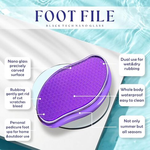 GABOX Nano Glass Pro Foot File - Callus Remover for Feet - Heel Foot Scrubber Dead Skin Exfoliator - Pedicure SPA Tool for Women & Men - Removedor de Callos en Los Pies - Crystal Purple in Kuwait