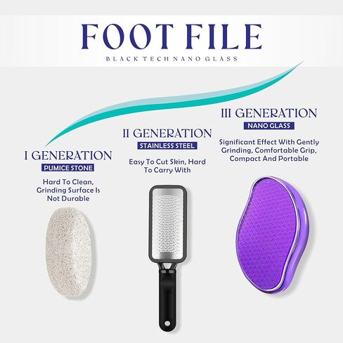 GABOX Nano Glass Pro Foot File - Callus Remover for Feet - Heel Foot Scrubber Dead Skin Exfoliator - Pedicure SPA Tool for Women & Men - Removedor de Callos en Los Pies - Crystal Purple in Kuwait