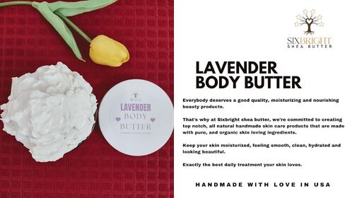 Sixbright Whipped Body Butter Cream-Deep Nourishing, Vegan, Hydrating-For All Skin Types-Women Organic Ingredients-Zero Artificial Fragrance-For Stretch Marks Dry Skin (8oz., LAVENDER) in Saudi Arabia