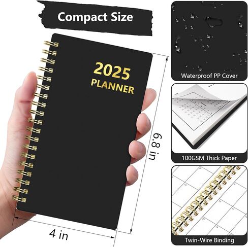 HAUTOCO 2025 Pocket Calendar Planner Weekly & Monthly Planner Spiral Bound for Purse 4'' x 6.8'', 12 Month (January 2025 - December 2025), 2025 Daily Agenda Book Pocket Size Planner, PP Cover, Green in Saudi Arabia