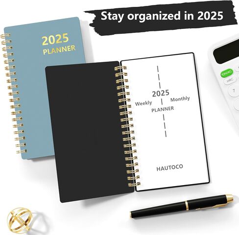 HAUTOCO 2025 Pocket Calendar Planner Weekly & Monthly Planner Spiral Bound for Purse 4'' x 6.8'', 12 Month (January 2025 - December 2025), 2025 Daily Agenda Book Pocket Size Planner, PP Cover, Green in Saudi Arabia