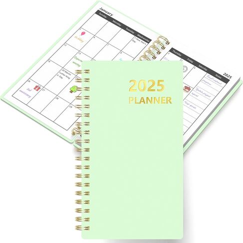 HAUTOCO 2025 Pocket Calendar Planner Weekly & Monthly Planner Spiral Bound for Purse 4'' x 6.8'', 12 Month (January 2025 - December 2025), 2025 Daily Agenda Book Pocket Size Planner, PP Cover, Green in Saudi Arabia