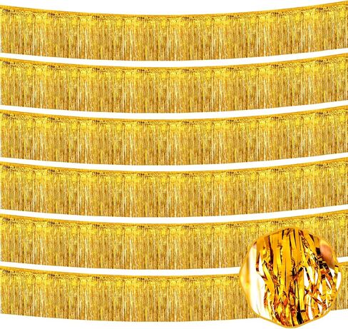 6 Pack 10 Ft Gold Foil Fringe Garland Metallic Tinsel Streamers Banner Wall Hanging Curtain Backdrop for Parade Floats, Christmas Day, Thanksgiving Day, Halloween, New Year Party Decoration in Saudi Arabia