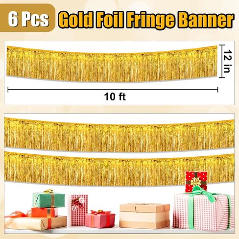 6 Pack 10 Ft Gold Foil Fringe Garland Metallic Tinsel Streamers Banner Wall Hanging Curtain Backdrop for Parade Floats, Christmas Day, Thanksgiving Day, Halloween, New Year Party Decoration in Saudi Arabia