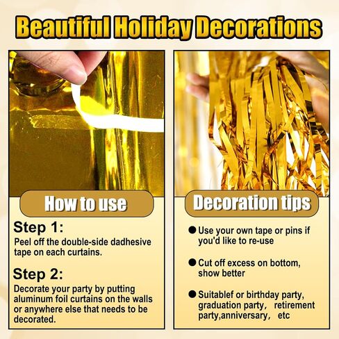 6 Pack 10 Ft Gold Foil Fringe Garland Metallic Tinsel Streamers Banner Wall Hanging Curtain Backdrop for Parade Floats, Christmas Day, Thanksgiving Day, Halloween, New Year Party Decoration in Saudi Arabia