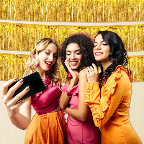 6 Pack 10 Ft Gold Foil Fringe Garland Metallic Tinsel Streamers Banner Wall Hanging Curtain Backdrop for Parade Floats, Christmas Day, Thanksgiving Day, Halloween, New Year Party Decoration in Saudi Arabia