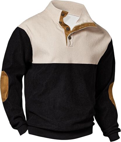 Mens Corduroy Fleece-Lined Sweatshirts Winter Heavyweight Casual Fashion Button Pullover (S-3XL) in Kuwait