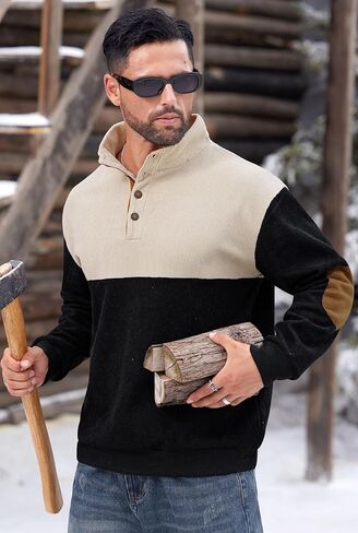 Mens Corduroy Fleece-Lined Sweatshirts Winter Heavyweight Casual Fashion Button Pullover (S-3XL) in Kuwait