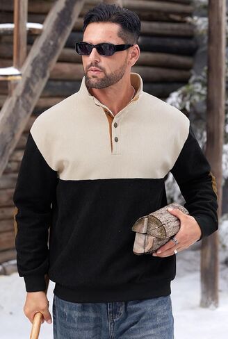 Mens Corduroy Fleece-Lined Sweatshirts Winter Heavyweight Casual Fashion Button Pullover (S-3XL) in Kuwait