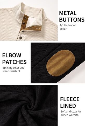 Mens Corduroy Fleece-Lined Sweatshirts Winter Heavyweight Casual Fashion Button Pullover (S-3XL) in Kuwait