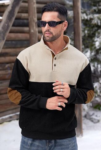 Mens Corduroy Fleece-Lined Sweatshirts Winter Heavyweight Casual Fashion Button Pullover (S-3XL) in Kuwait