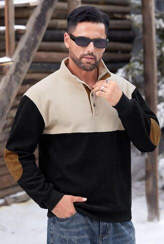 Mens Corduroy Fleece-Lined Sweatshirts Winter Heavyweight Casual Fashion Button Pullover (S-3XL) in Kuwait