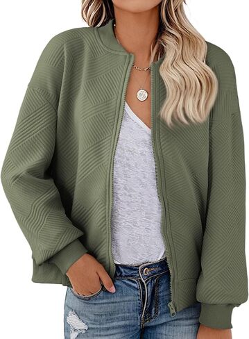 Womens Bomber Jacket Casual Coat Lightweight Zip Up Outerwear with Pockets in Saudi Arabia