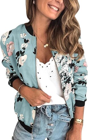 Womens Bomber Jacket Casual Coat Lightweight Zip Up Outerwear with Pockets in Saudi Arabia