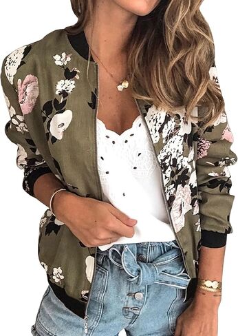 Womens Bomber Jacket Casual Coat Lightweight Zip Up Outerwear with Pockets in Saudi Arabia