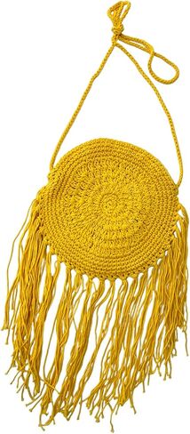 Crochet Purse Crossbody Fringe Bag Boho Bags Macramé Bag Fringe Purse (Dusty Pink) in Saudi Arabia